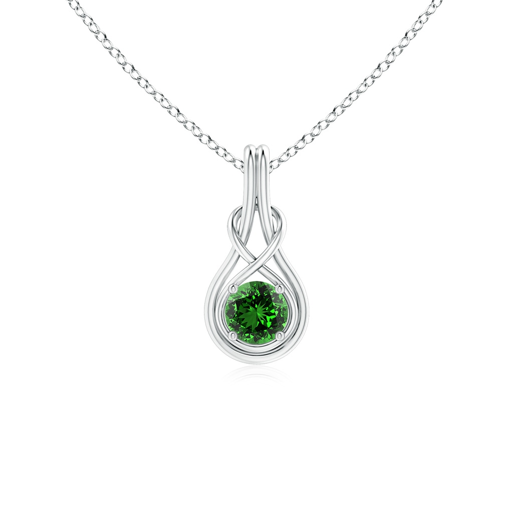 5mm Labgrown Lab-Grown Round Emerald Solitaire Infinity Knot Pendant in White Gold