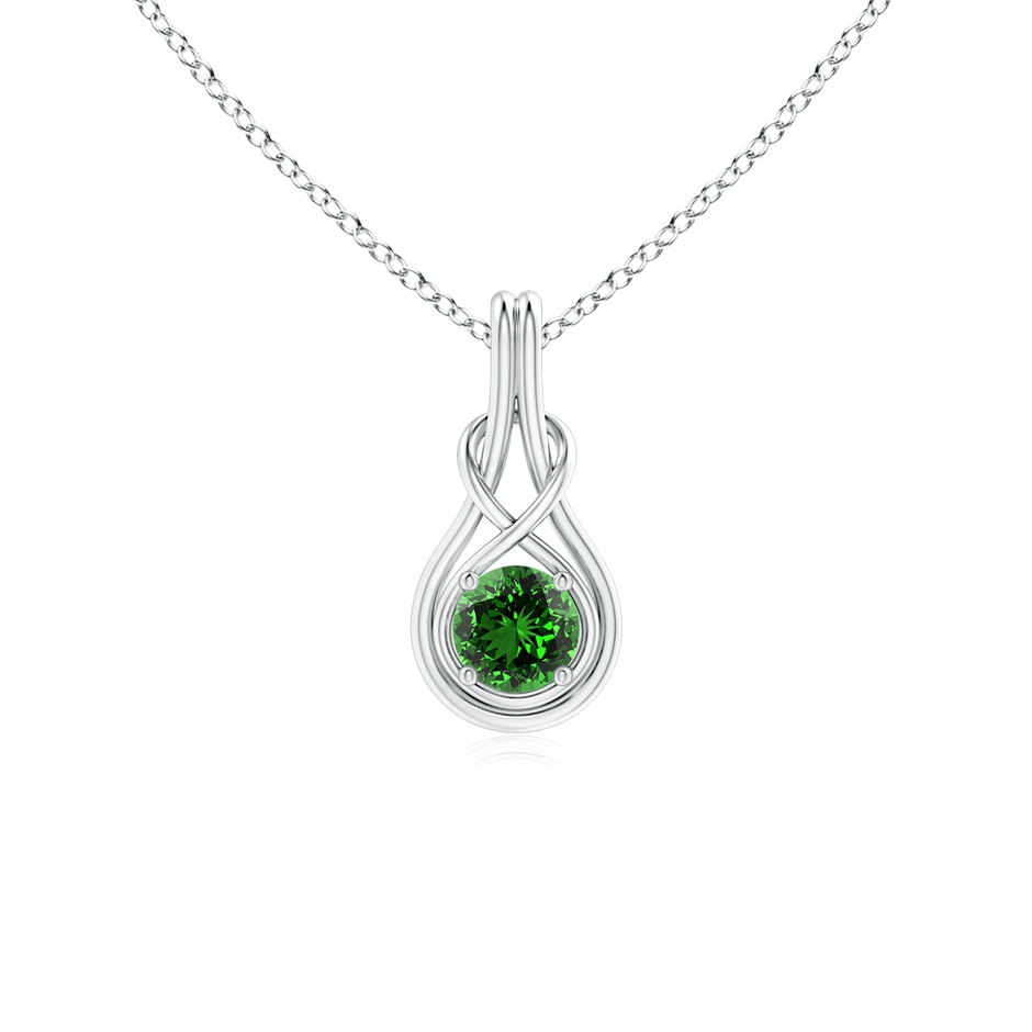 5mm Labgrown Lab-Grown Round Emerald Solitaire Infinity Knot Pendant in White Gold 