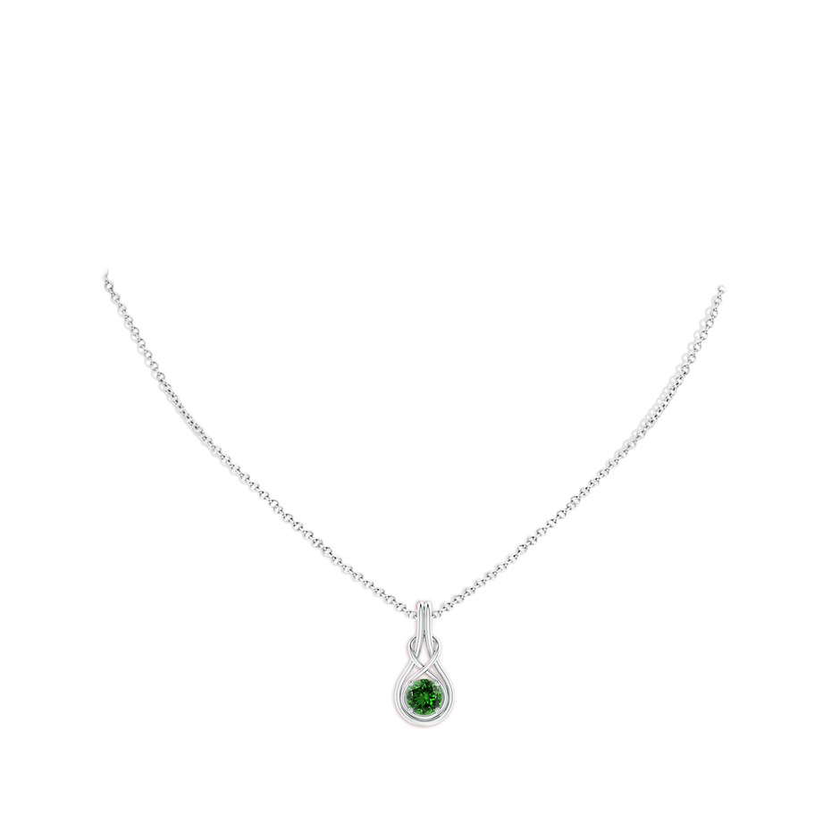 5mm Labgrown Lab-Grown Round Emerald Solitaire Infinity Knot Pendant in White Gold pen