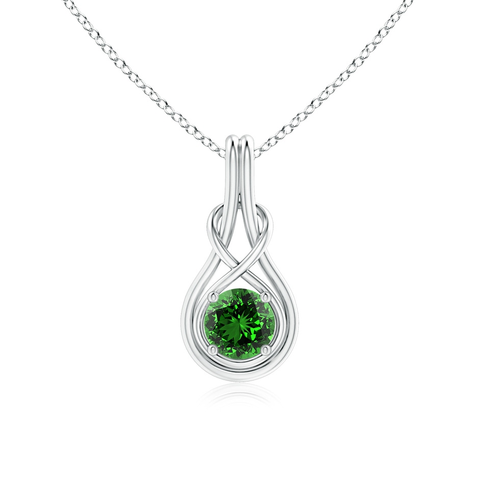 6mm Labgrown Lab-Grown Round Emerald Solitaire Infinity Knot Pendant in White Gold 