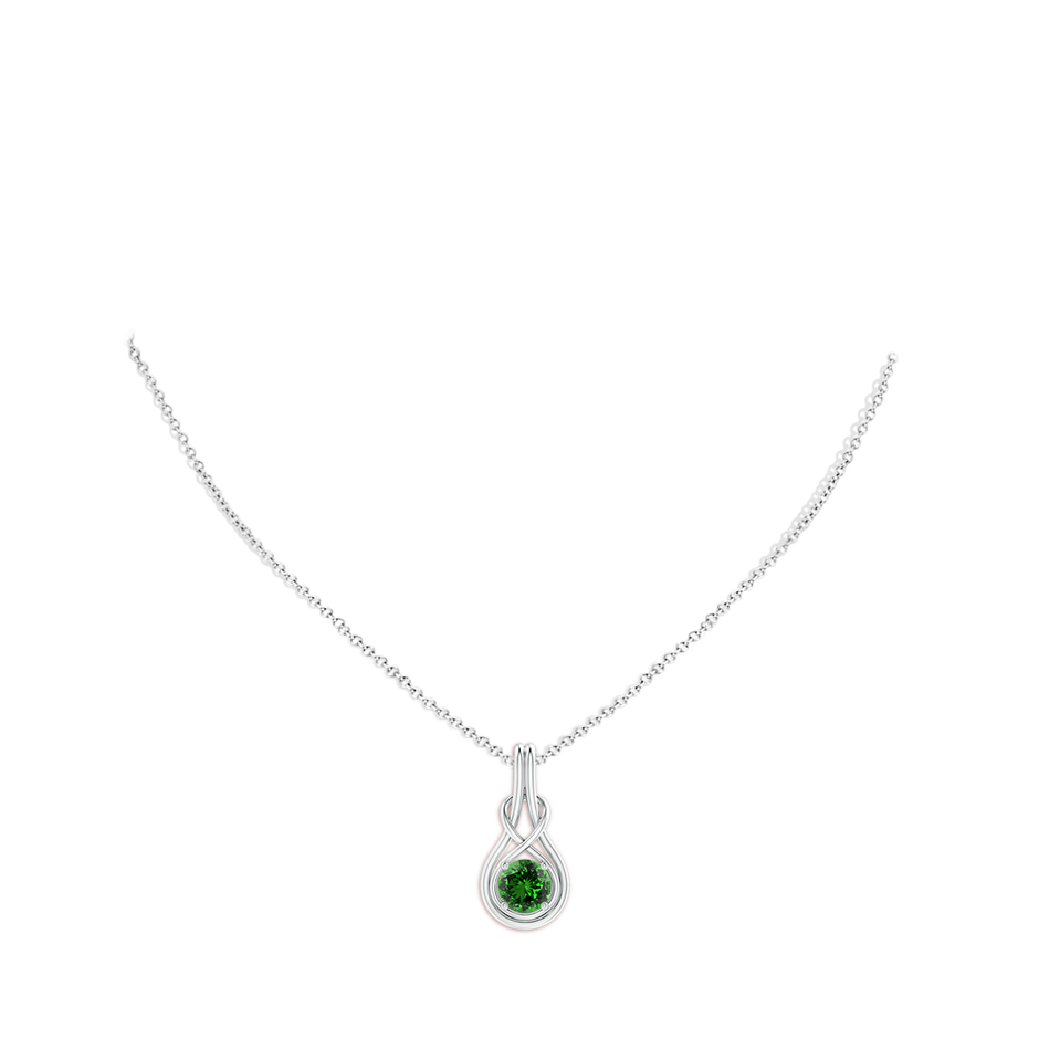 6mm Labgrown Lab-Grown Round Emerald Solitaire Infinity Knot Pendant in White Gold pen
