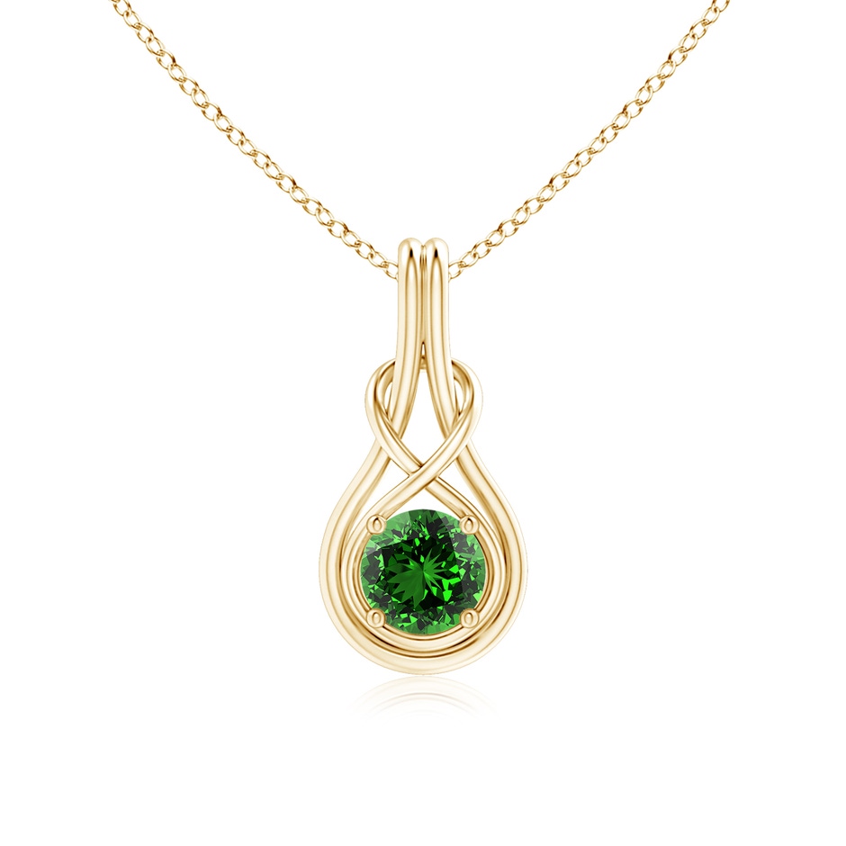 6mm Labgrown Lab-Grown Round Emerald Solitaire Infinity Knot Pendant in Yellow Gold 