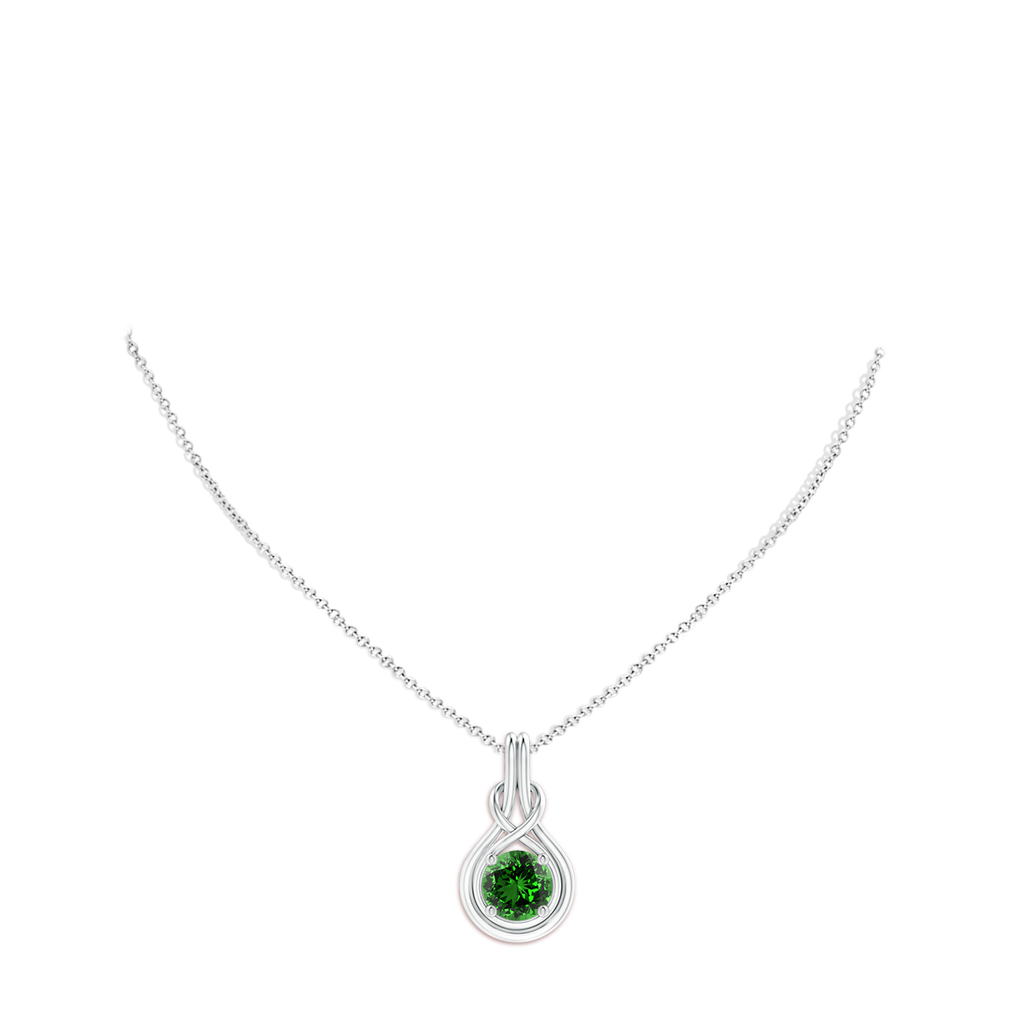 8mm Labgrown Lab-Grown Round Emerald Solitaire Infinity Knot Pendant in P950 Platinum pen
