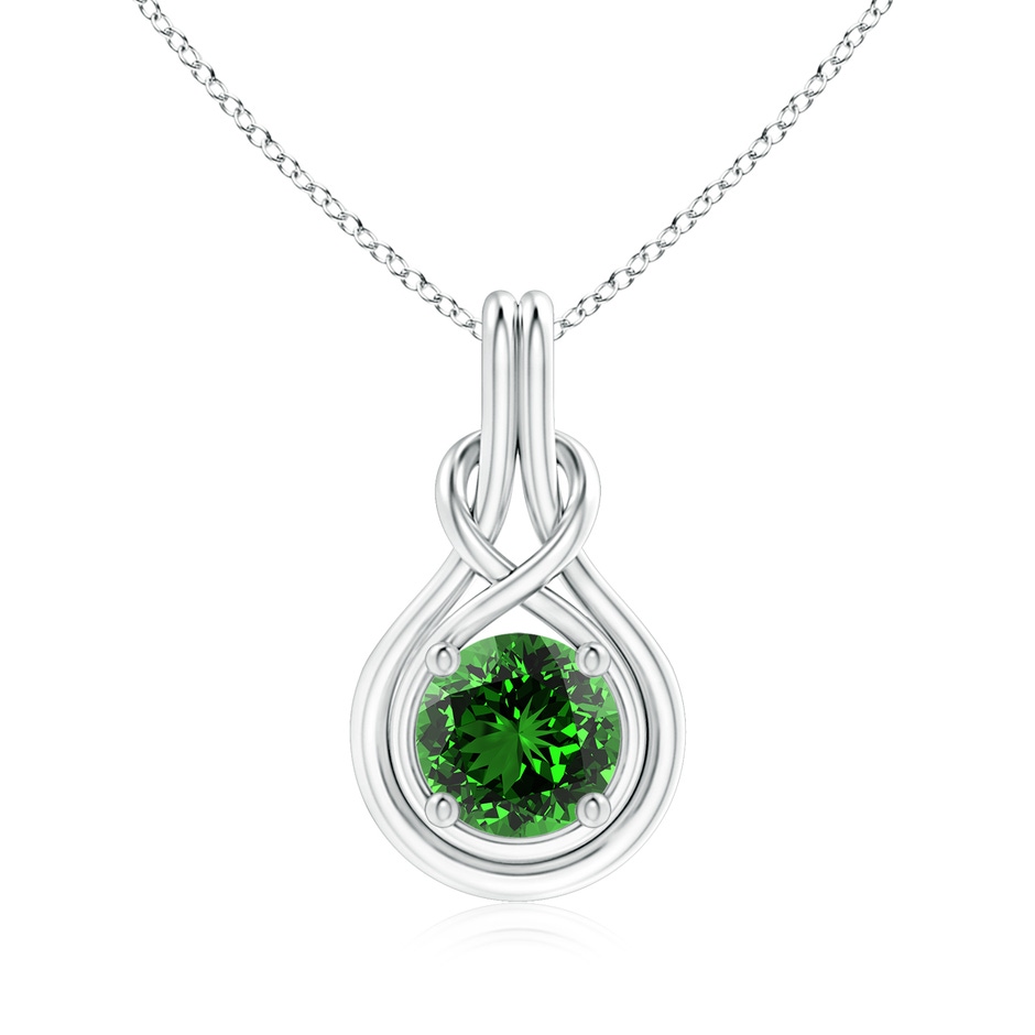 8mm Labgrown Lab-Grown Round Emerald Solitaire Infinity Knot Pendant in White Gold 