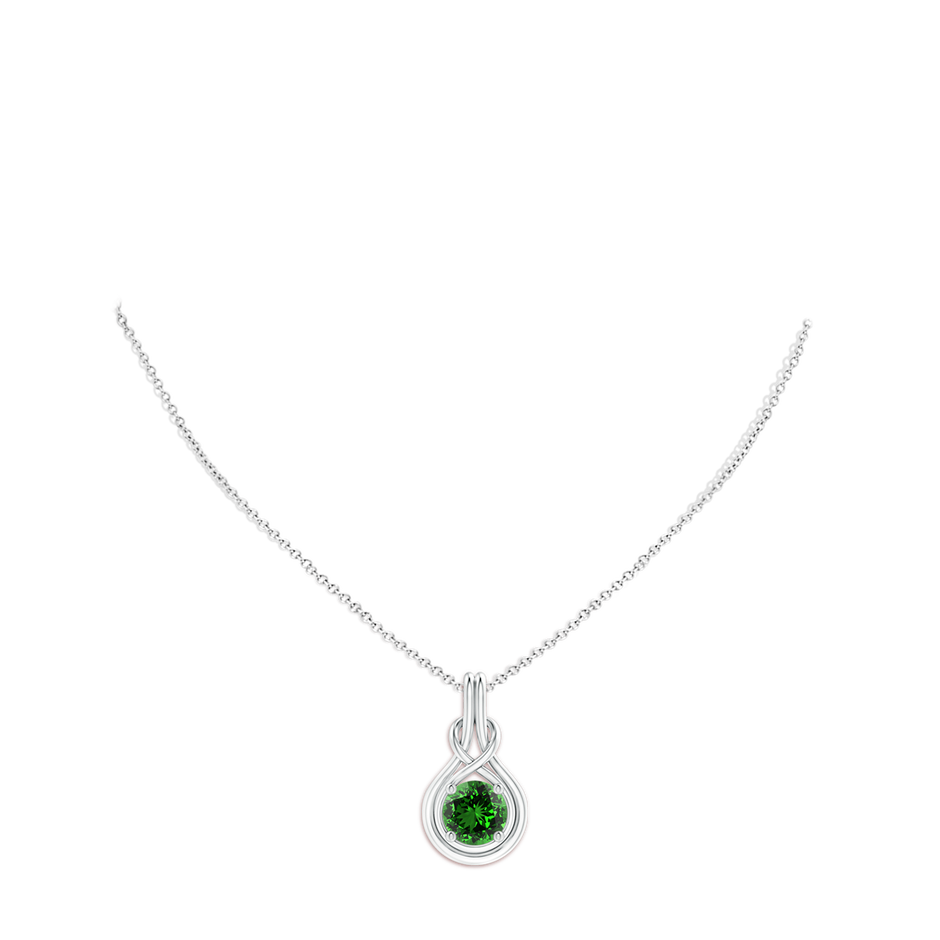 8mm Labgrown Lab-Grown Round Emerald Solitaire Infinity Knot Pendant in White Gold pen