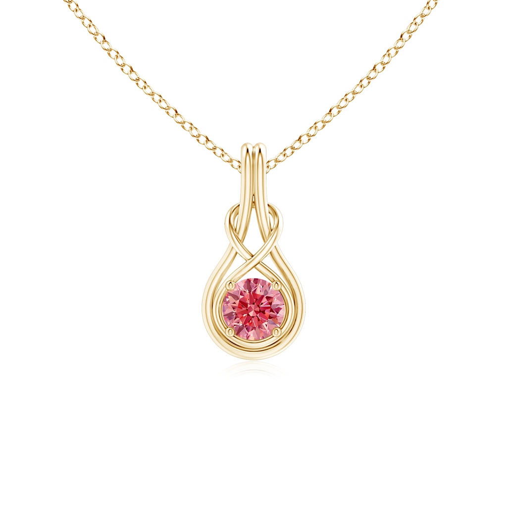 5.1mm Labgrown Round Lab-Grown Fancy Intense Pink Diamond Solitaire Infinity Knot Pendant in Yellow Gold