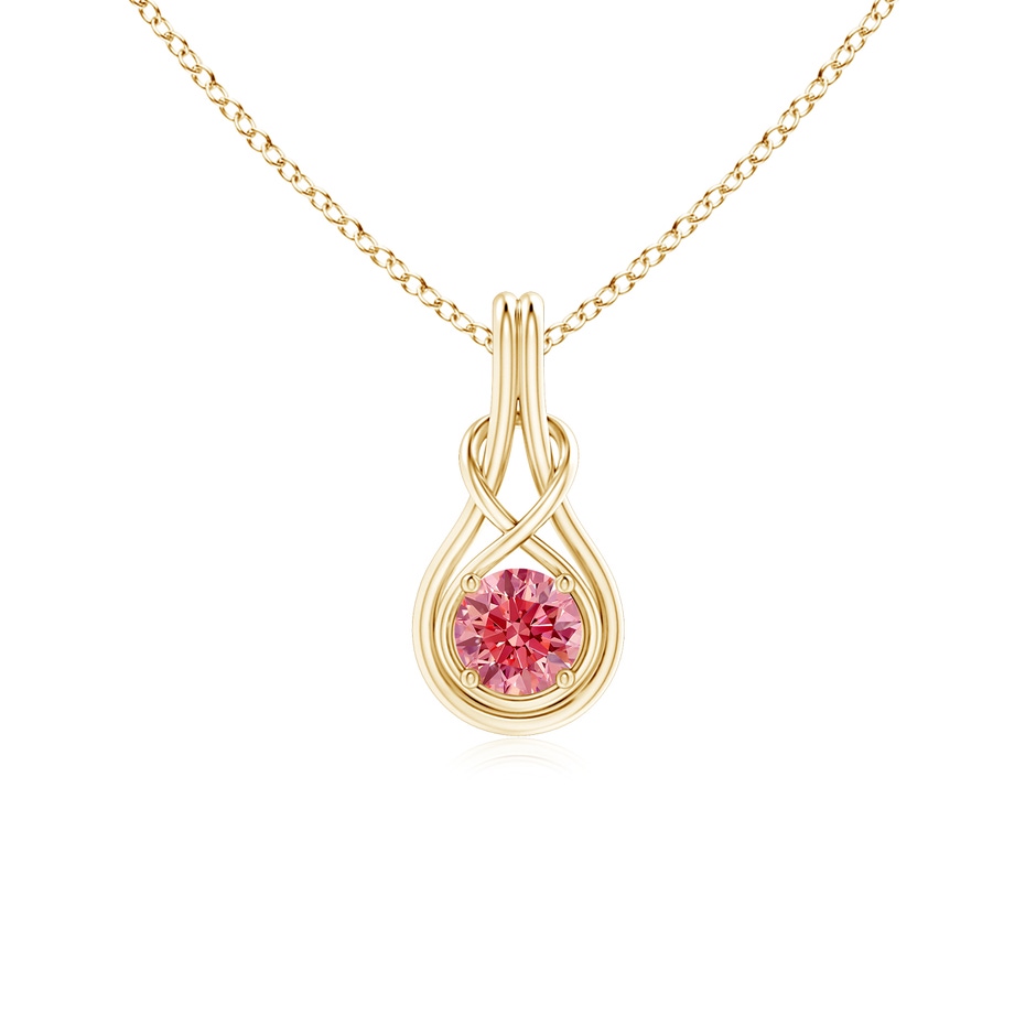 5.1mm Labgrown Round Lab-Grown Fancy Intense Pink Diamond Solitaire Infinity Knot Pendant in Yellow Gold 