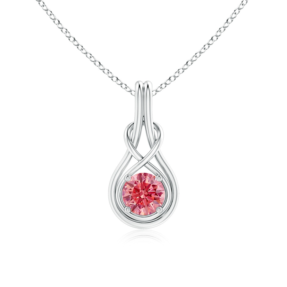 6.4mm Labgrown Round Lab-Grown Fancy Intense Pink Diamond Solitaire Infinity Knot Pendant in 18K White Gold 