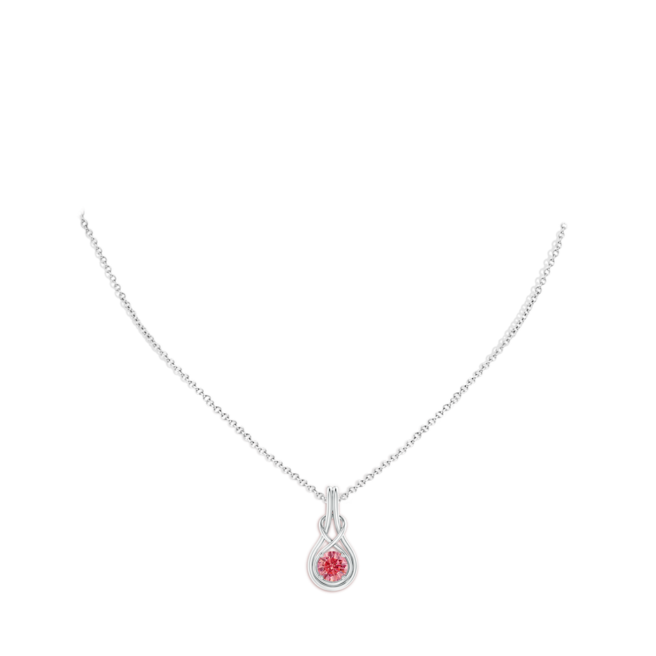 6.4mm Labgrown Round Lab-Grown Fancy Intense Pink Diamond Solitaire Infinity Knot Pendant in 18K White Gold pen