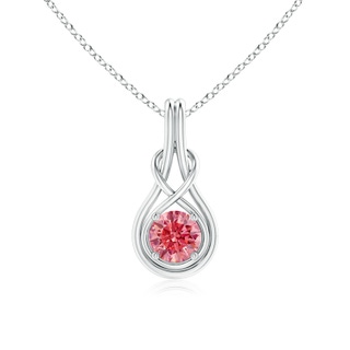 6.4mm Labgrown Round Lab-Grown Fancy Intense Pink Diamond Solitaire Infinity Knot Pendant in White Gold