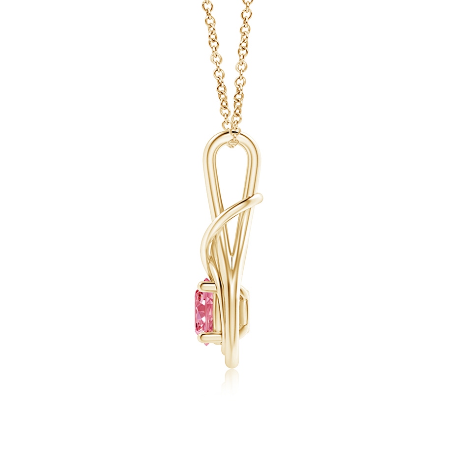 6.4mm Labgrown Round Lab-Grown Fancy Intense Pink Diamond Solitaire Infinity Knot Pendant in Yellow Gold side 199