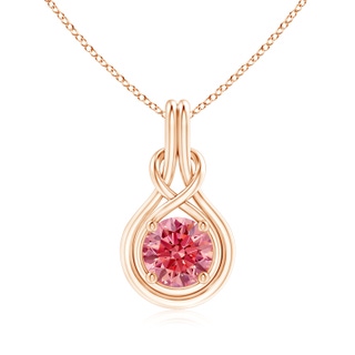 8.1mm Labgrown Round Lab-Grown Fancy Intense Pink Diamond Solitaire Infinity Knot Pendant in Rose Gold