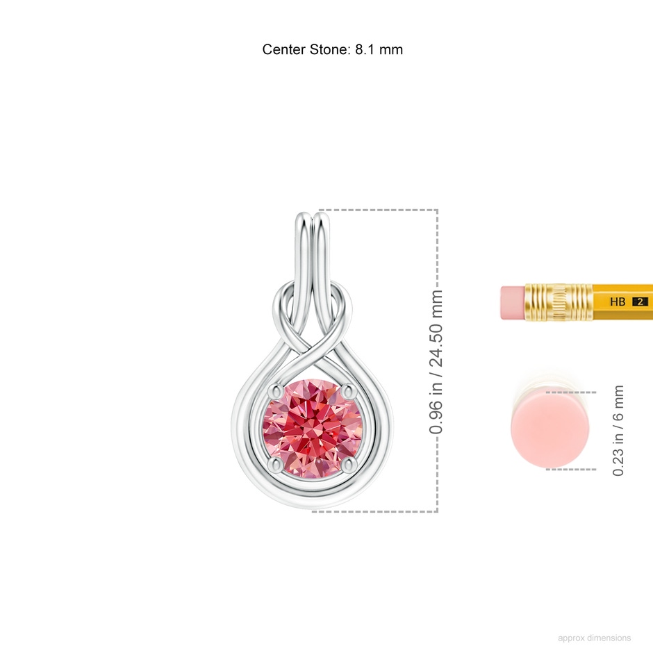 8.1mm Labgrown Round Lab-Grown Fancy Intense Pink Diamond Solitaire Infinity Knot Pendant in White Gold ruler