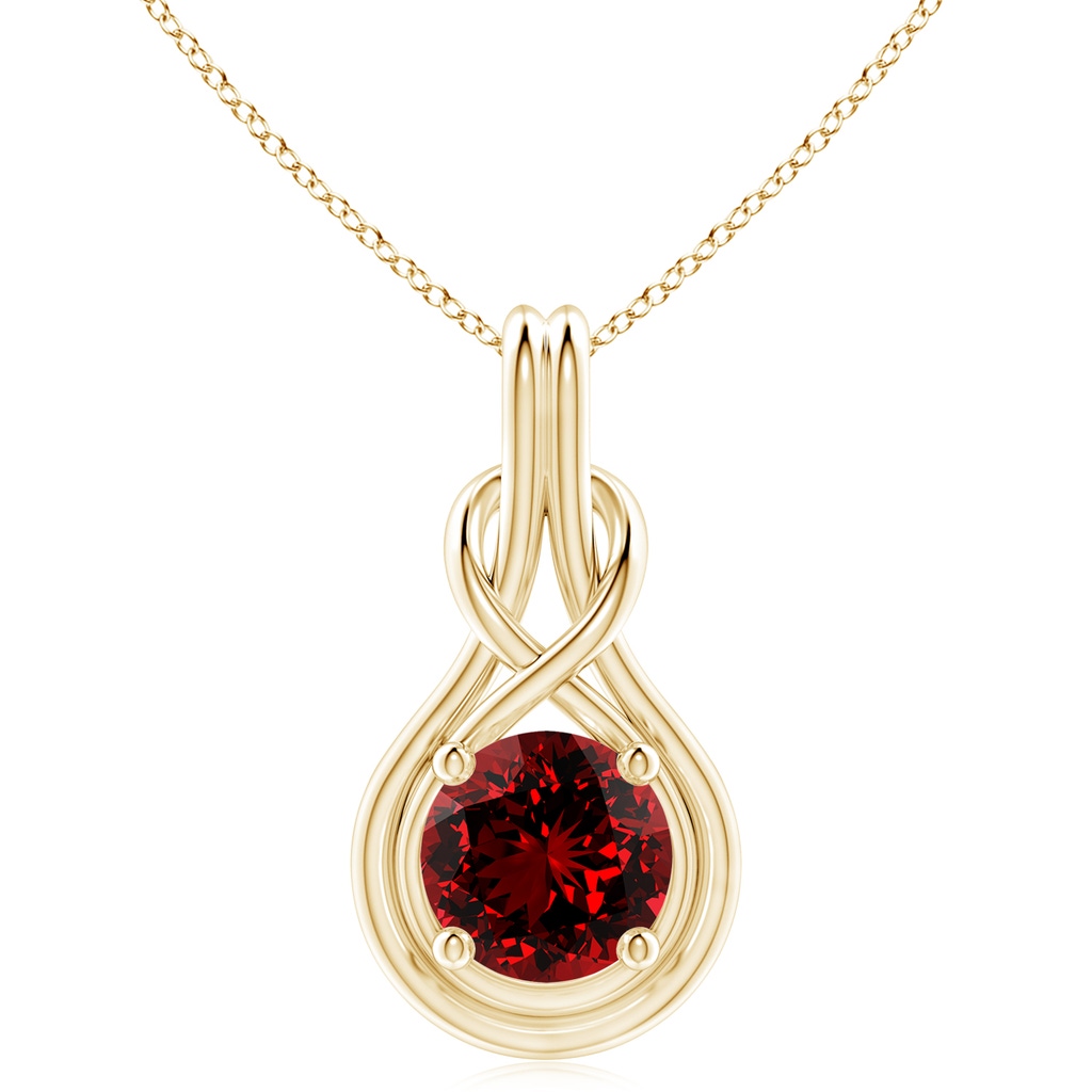 10mm Labgrown Lab-Grown Round Ruby Solitaire Infinity Knot Pendant in Yellow Gold