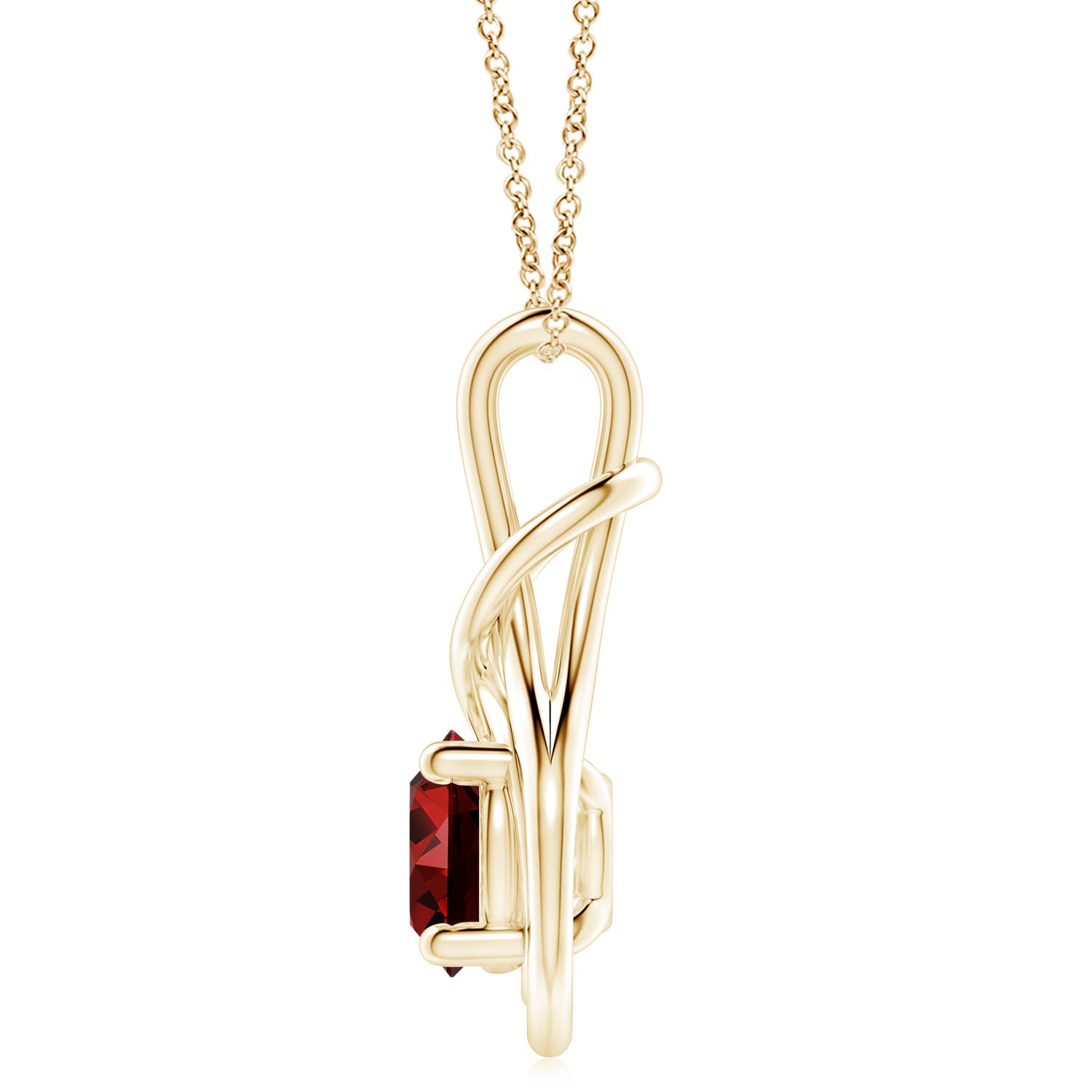 10mm Labgrown Lab-Grown Round Ruby Solitaire Infinity Knot Pendant in Yellow Gold