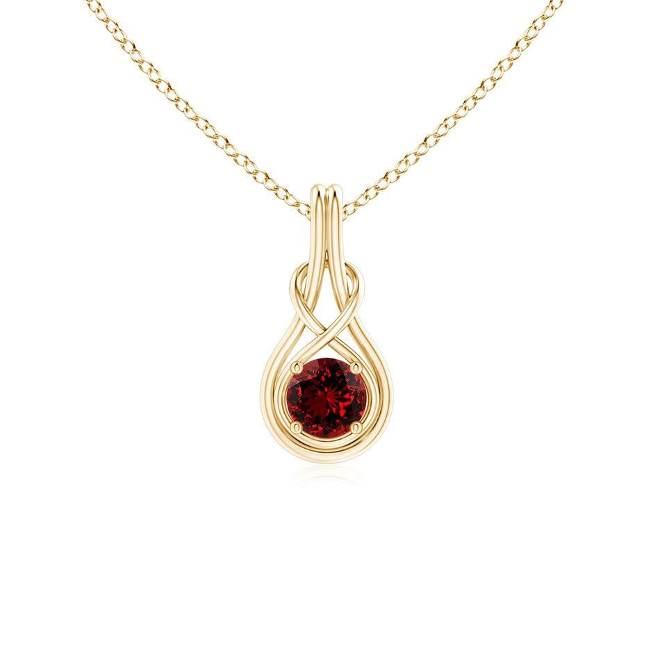 5mm Labgrown Lab-Grown Round Ruby Solitaire Infinity Knot Pendant in Yellow Gold 