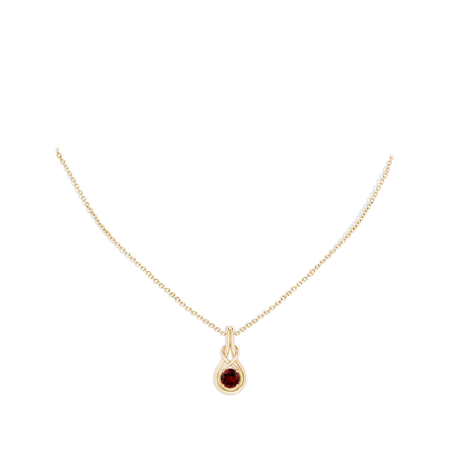 5mm Labgrown Lab-Grown Round Ruby Solitaire Infinity Knot Pendant in Yellow Gold pen