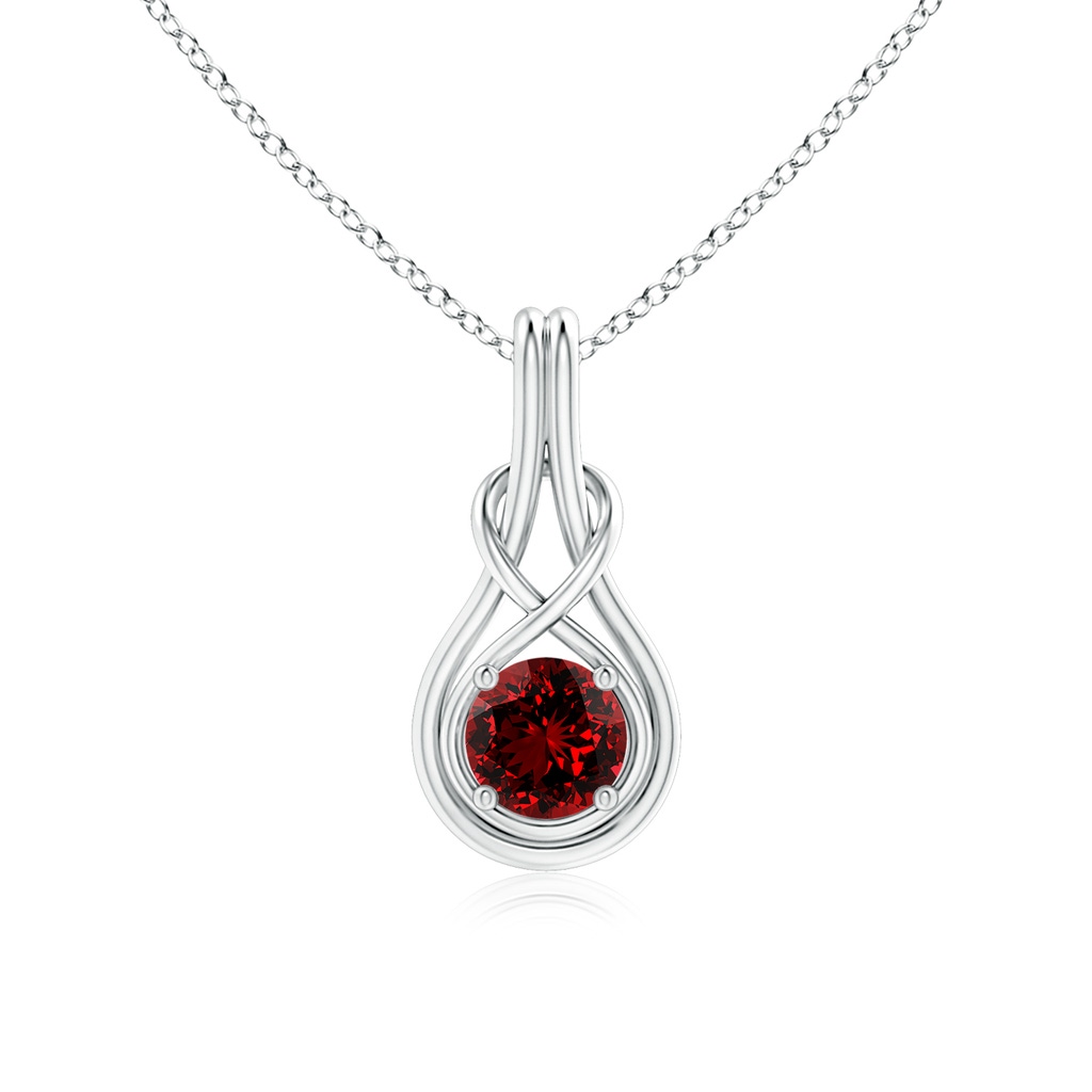 6mm Labgrown Lab-Grown Round Ruby Solitaire Infinity Knot Pendant in White Gold