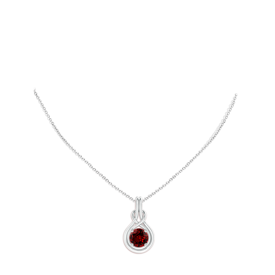 8mm Labgrown Lab-Grown Round Ruby Solitaire Infinity Knot Pendant in White Gold pen