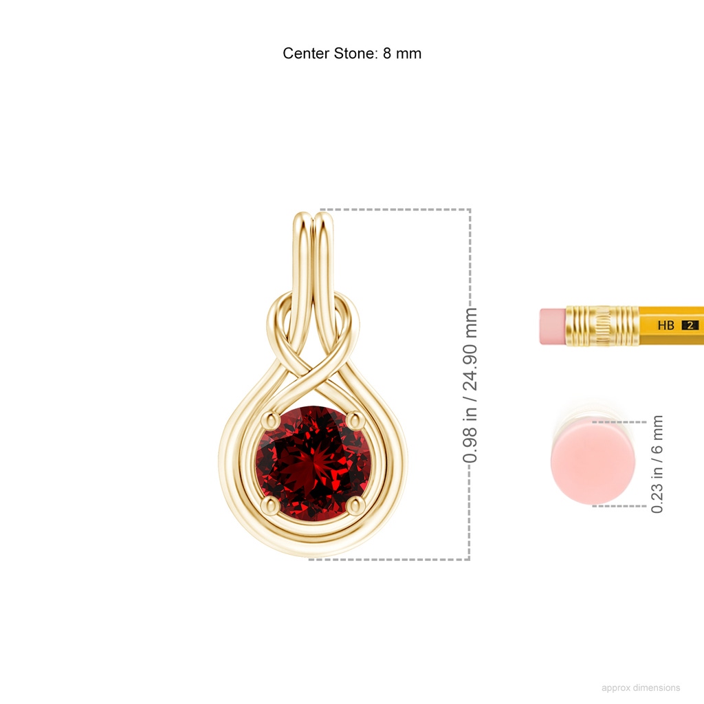 8mm Labgrown Lab-Grown Round Ruby Solitaire Infinity Knot Pendant in Yellow Gold ruler