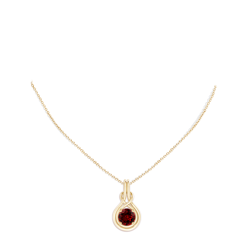8mm Labgrown Lab-Grown Round Ruby Solitaire Infinity Knot Pendant in Yellow Gold pen
