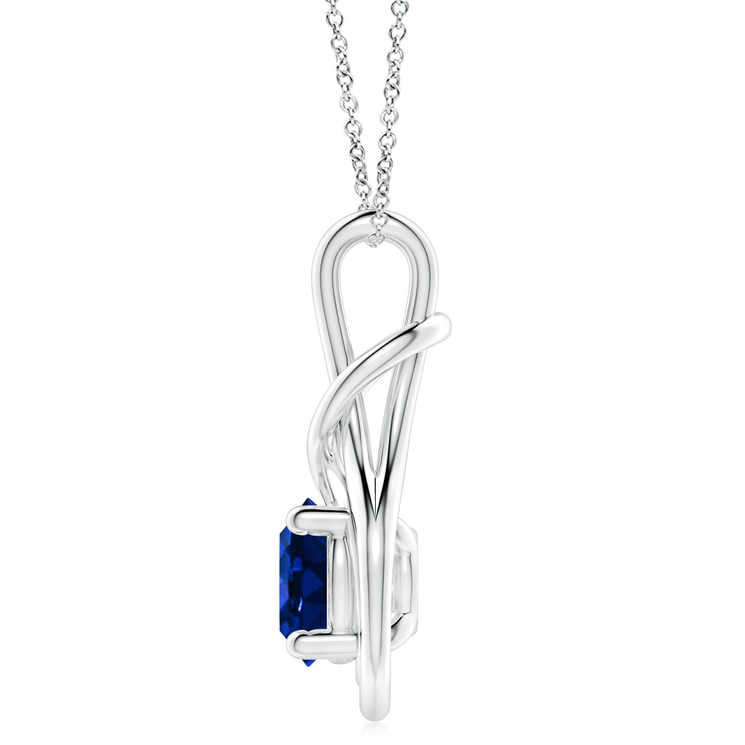 10mm Labgrown Lab-Grown Round Sapphire Solitaire Infinity Knot Pendant in 18K White Gold