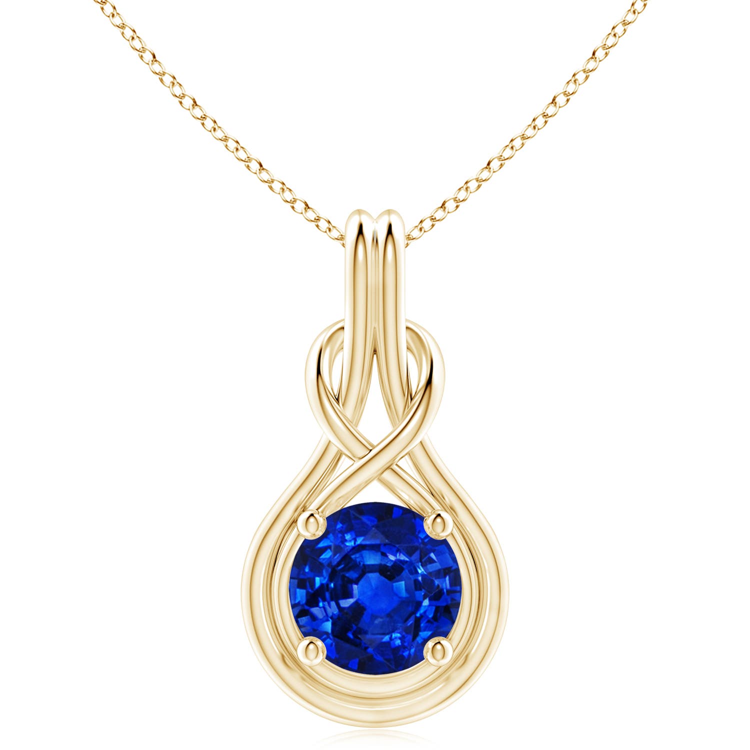 10mm Labgrown Lab-Grown Round Sapphire Solitaire Infinity Knot Pendant in 18K Yellow Gold