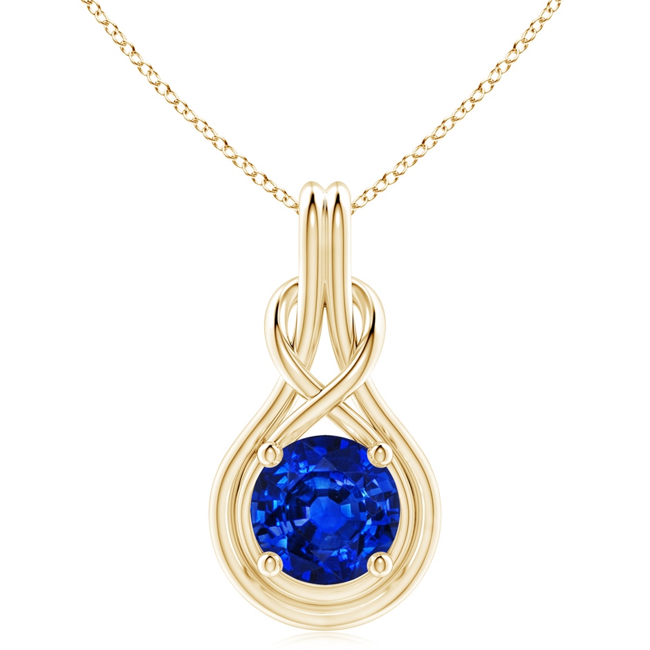 10mm Labgrown Lab-Grown Round Sapphire Solitaire Infinity Knot Pendant in 18K Yellow Gold 