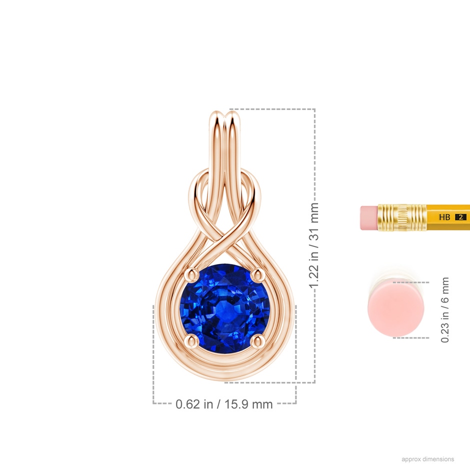10mm Labgrown Lab-Grown Round Sapphire Solitaire Infinity Knot Pendant in Rose Gold ruler