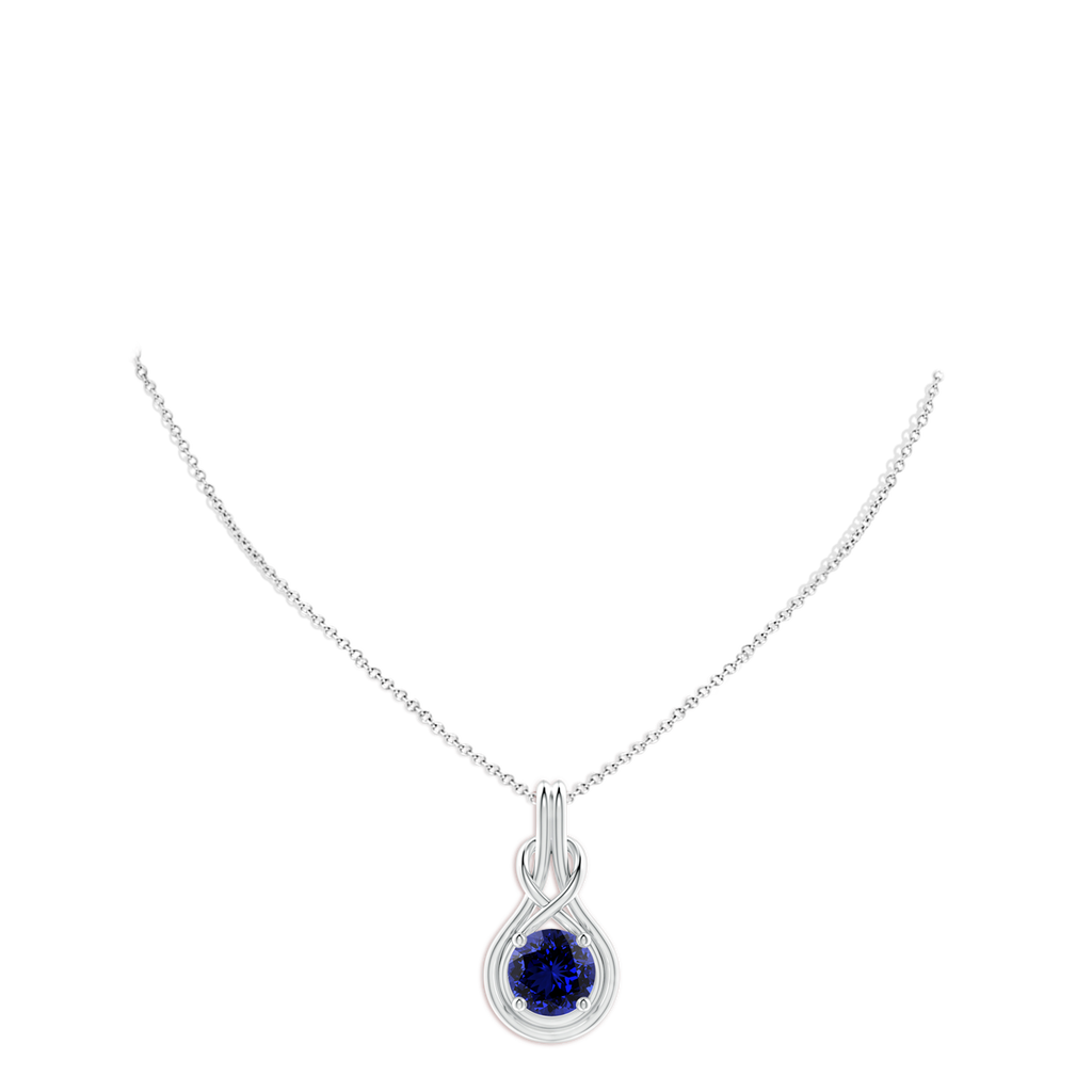 10mm Labgrown Lab-Grown Round Sapphire Solitaire Infinity Knot Pendant in White Gold pen