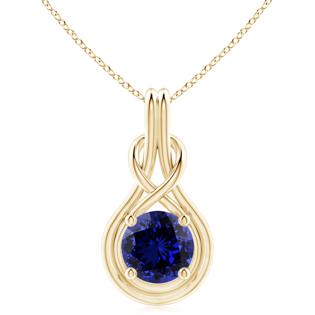 10mm Labgrown Lab-Grown Round Sapphire Solitaire Infinity Knot Pendant in Yellow Gold