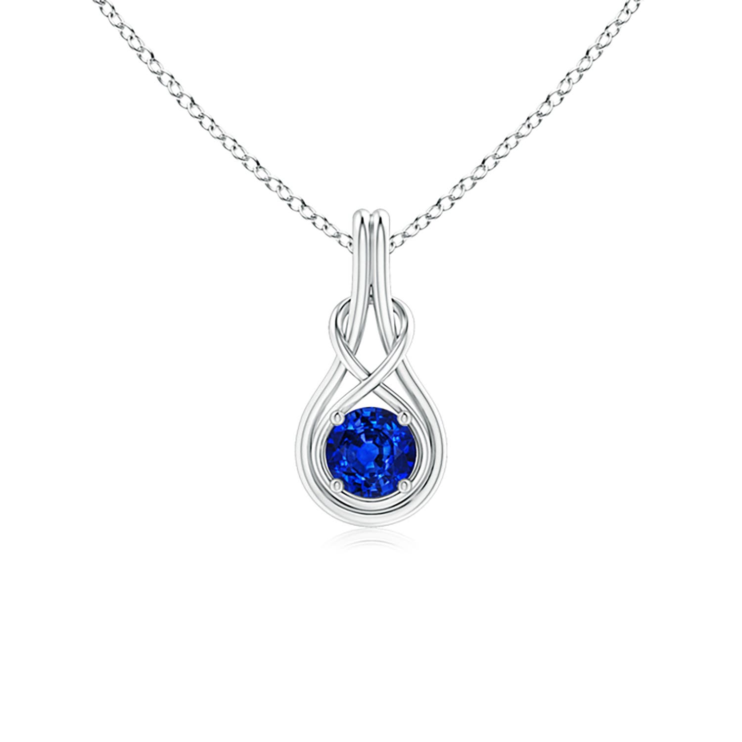 5mm Labgrown Lab-Grown Round Sapphire Solitaire Infinity Knot Pendant in 18K White Gold