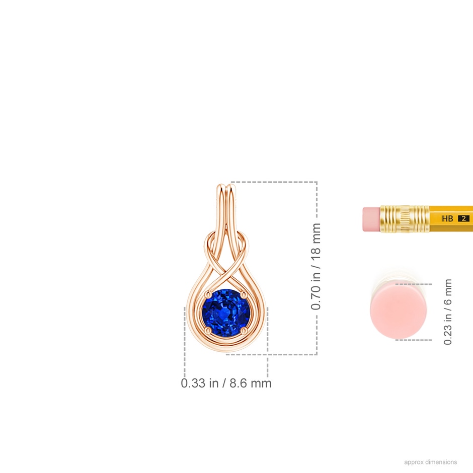 5mm Labgrown Lab-Grown Round Sapphire Solitaire Infinity Knot Pendant in Rose Gold ruler