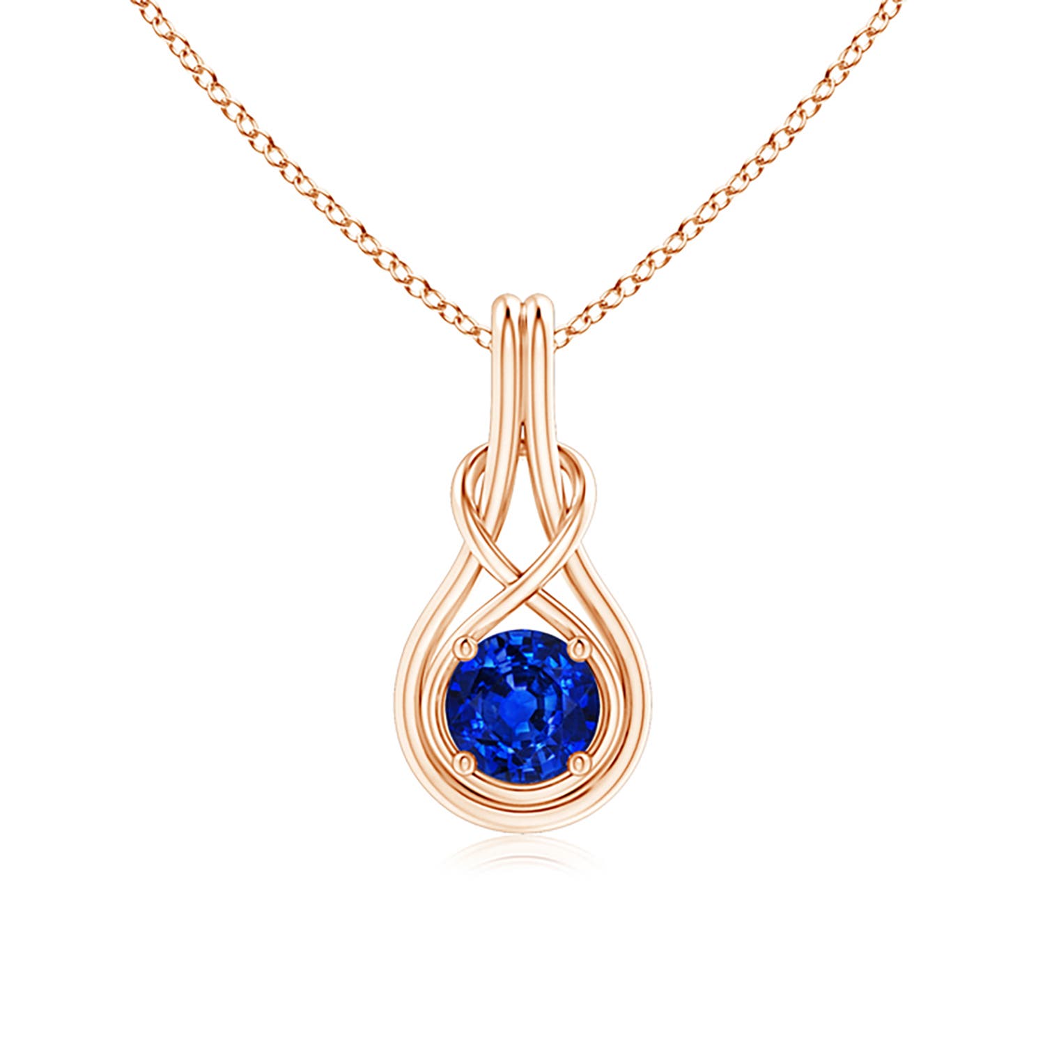 6mm Labgrown Lab-Grown Round Sapphire Solitaire Infinity Knot Pendant in 18CT Rose Gold