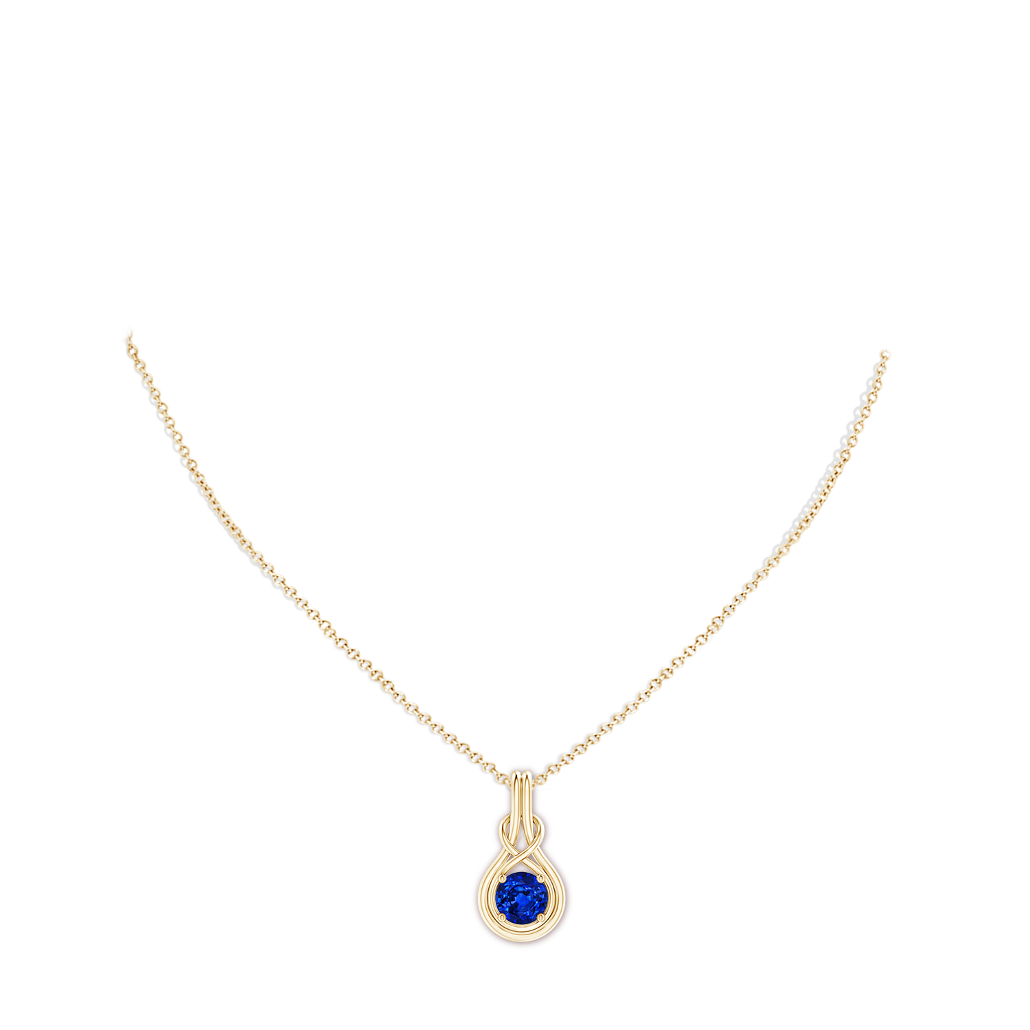 7mm Labgrown Lab-Grown Round Sapphire Solitaire Infinity Knot Pendant in Yellow Gold - body_neck