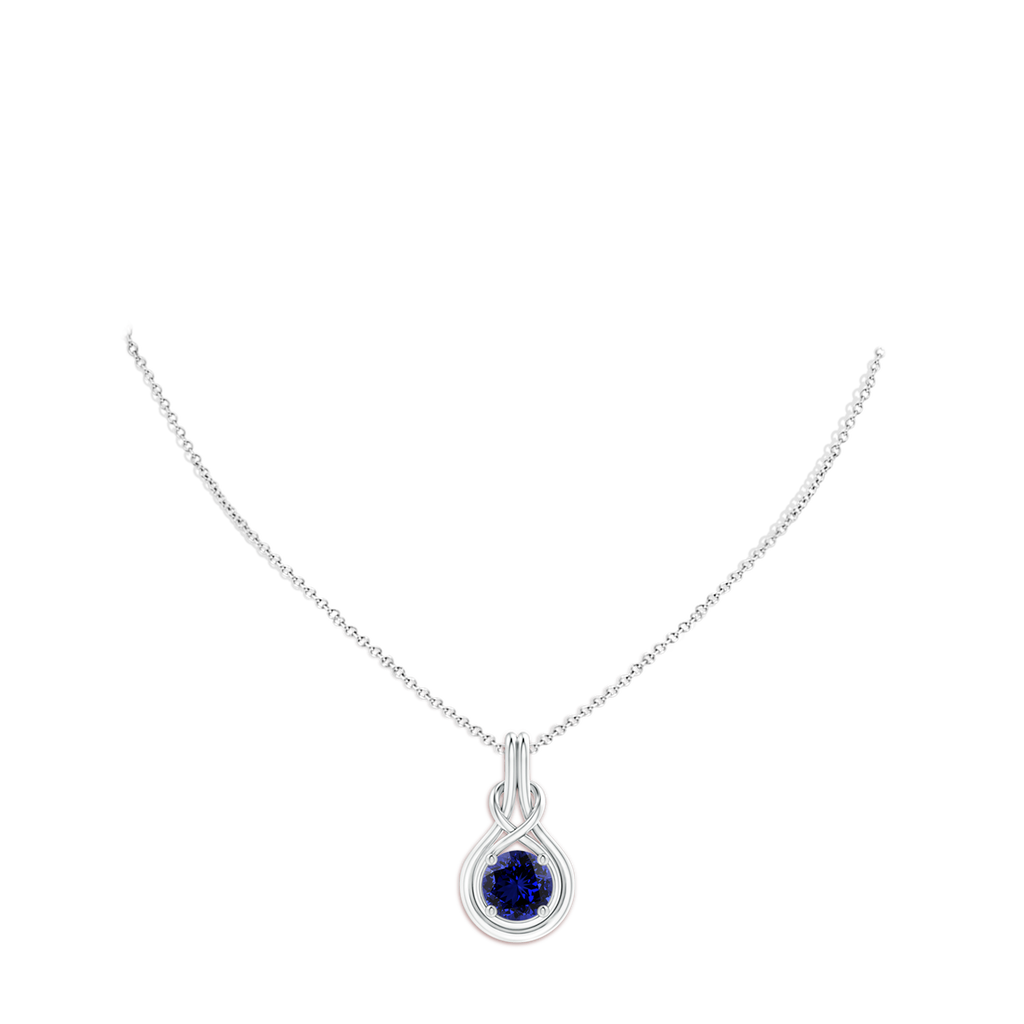 8mm Labgrown Lab-Grown Round Sapphire Solitaire Infinity Knot Pendant in White Gold pen