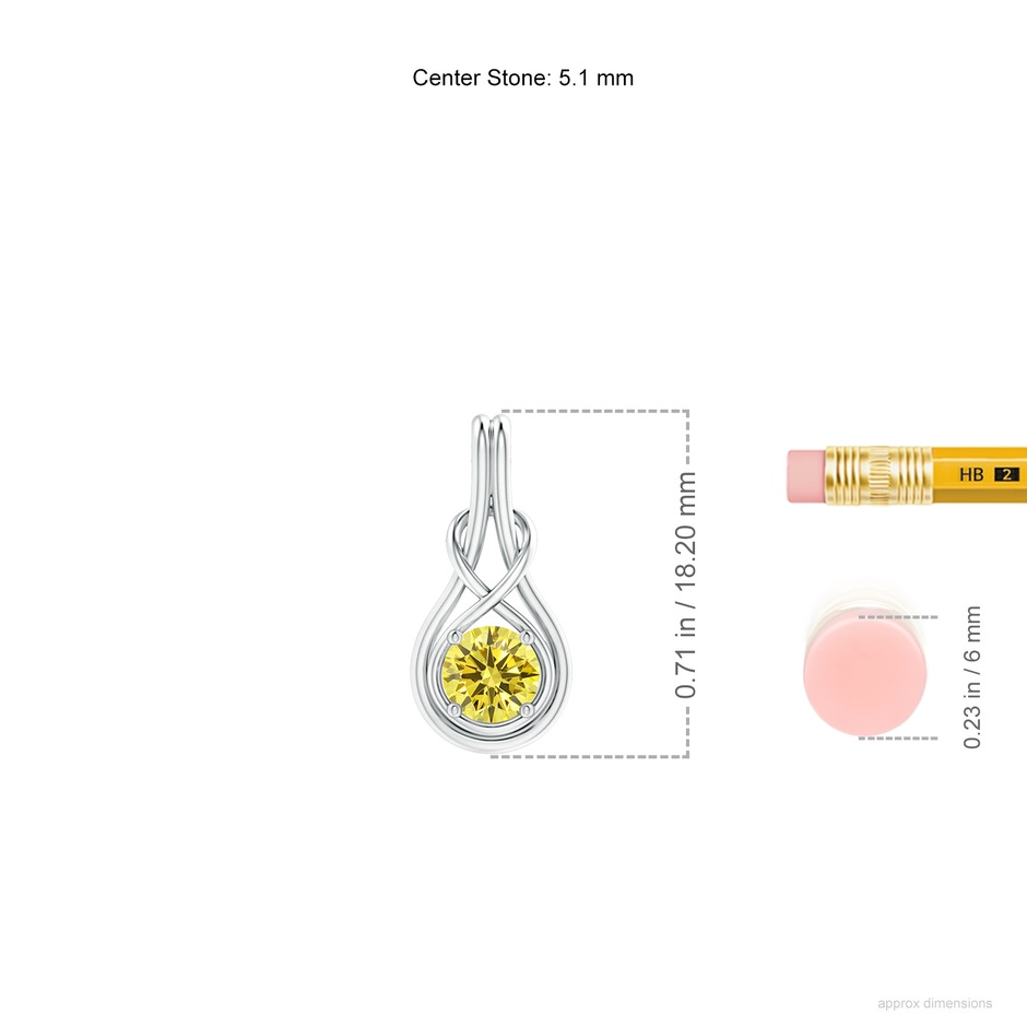 5.1mm Labgrown Round Lab-Grown Fancy Intense Yellow Diamond Solitaire Infinity Knot Pendant in P950 Platinum ruler