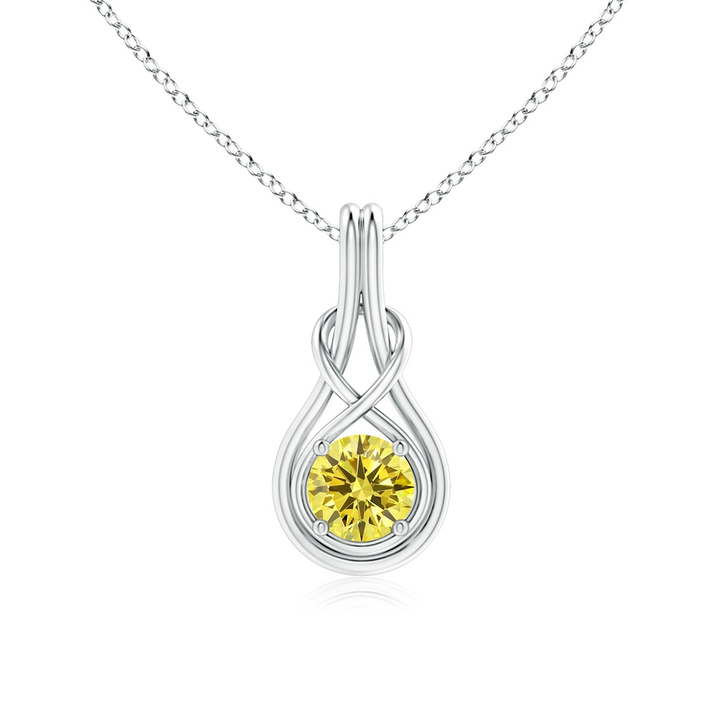 6.4mm Labgrown Round Lab-Grown Fancy Intense Yellow Diamond Solitaire Infinity Knot Pendant in White Gold