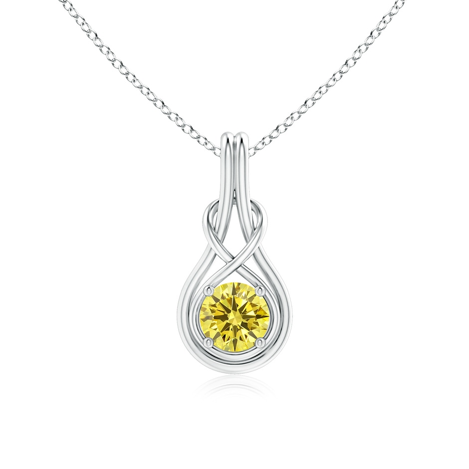 6.4mm Labgrown Round Lab-Grown Fancy Intense Yellow Diamond Solitaire Infinity Knot Pendant in White Gold 