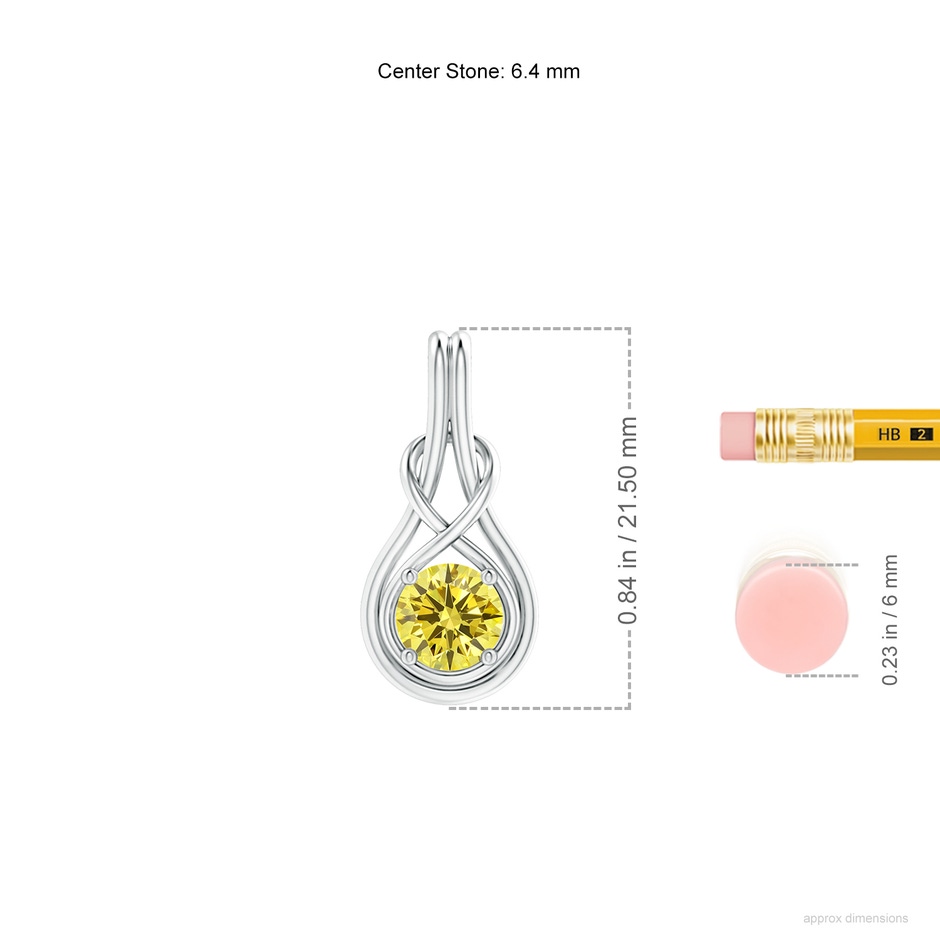 6.4mm Labgrown Round Lab-Grown Fancy Intense Yellow Diamond Solitaire Infinity Knot Pendant in White Gold ruler