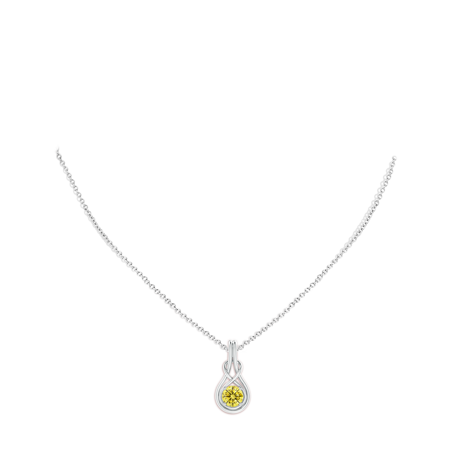 6.4mm Labgrown Round Lab-Grown Fancy Intense Yellow Diamond Solitaire Infinity Knot Pendant in White Gold pen