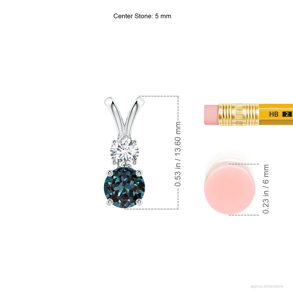 5mm Labgrown Round Lab-Grown Alexandrite and Diamond Two Stone Pendant in P950 Platinum ruler