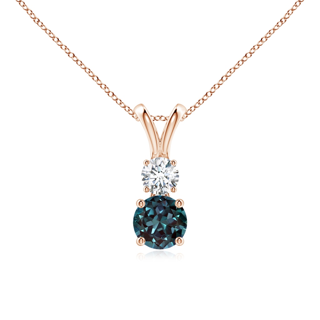 5mm Labgrown Round Lab-Grown Alexandrite and Diamond Two Stone Pendant in Rose Gold