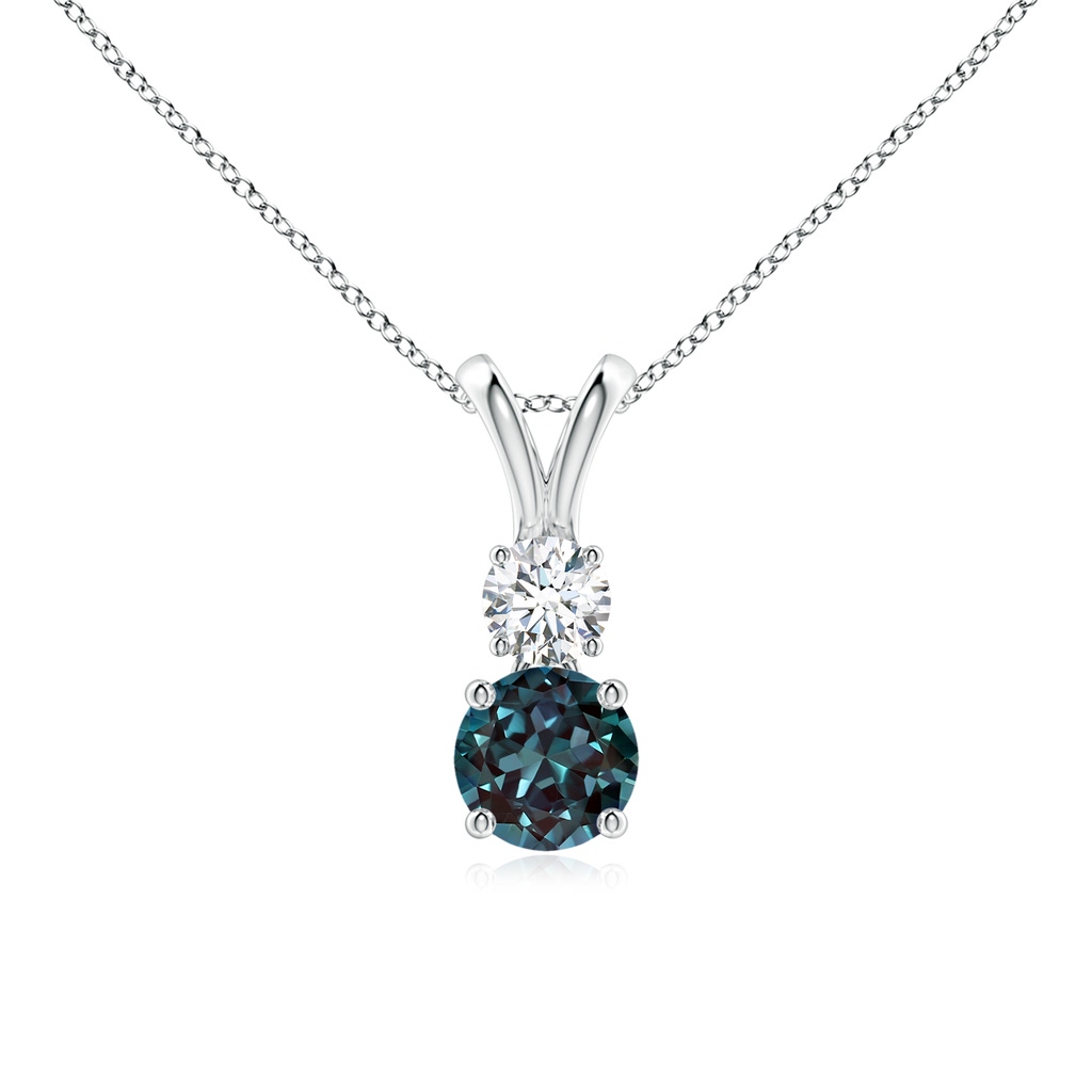 5mm Labgrown Round Lab-Grown Alexandrite and Diamond Two Stone Pendant in White Gold