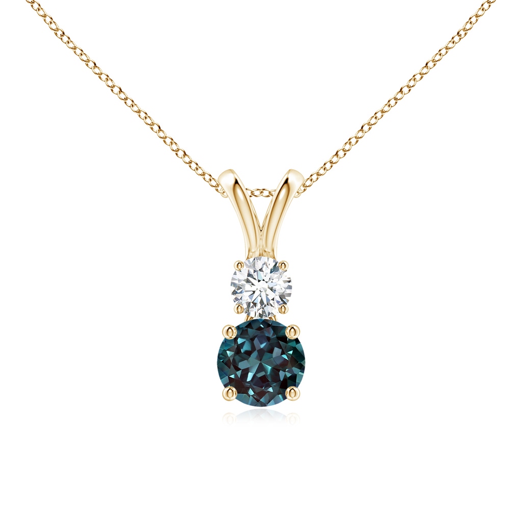 5mm Labgrown Round Lab-Grown Alexandrite and Diamond Two Stone Pendant in Yellow Gold