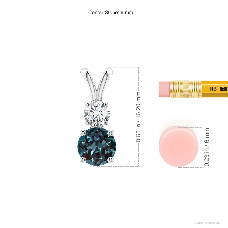 6mm Labgrown Round Lab-Grown Alexandrite and Diamond Two Stone Pendant in 18K White Gold ruler