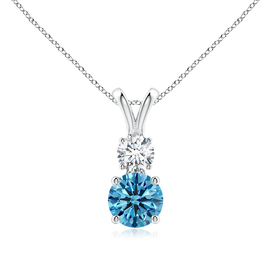 6mm Labgrown Round Lab-Grown Fancy Intense Blue and White Diamond Two Stone Pendant in White Gold 