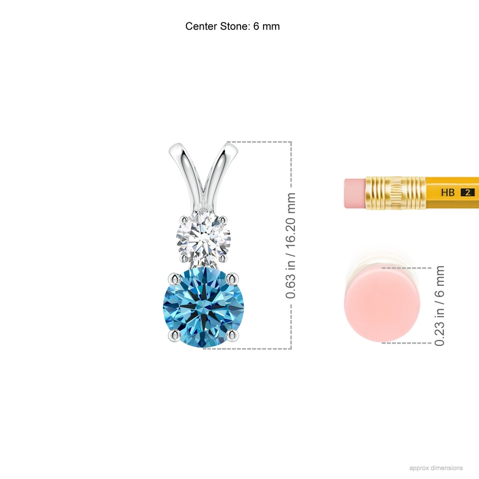 6mm Labgrown Round Lab-Grown Fancy Intense Blue and White Diamond Two Stone Pendant in White Gold ruler