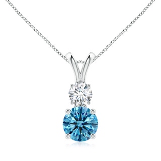 7mm Labgrown Round Lab-Grown Fancy Intense Blue and White Diamond Two Stone Pendant in P950 Platinum