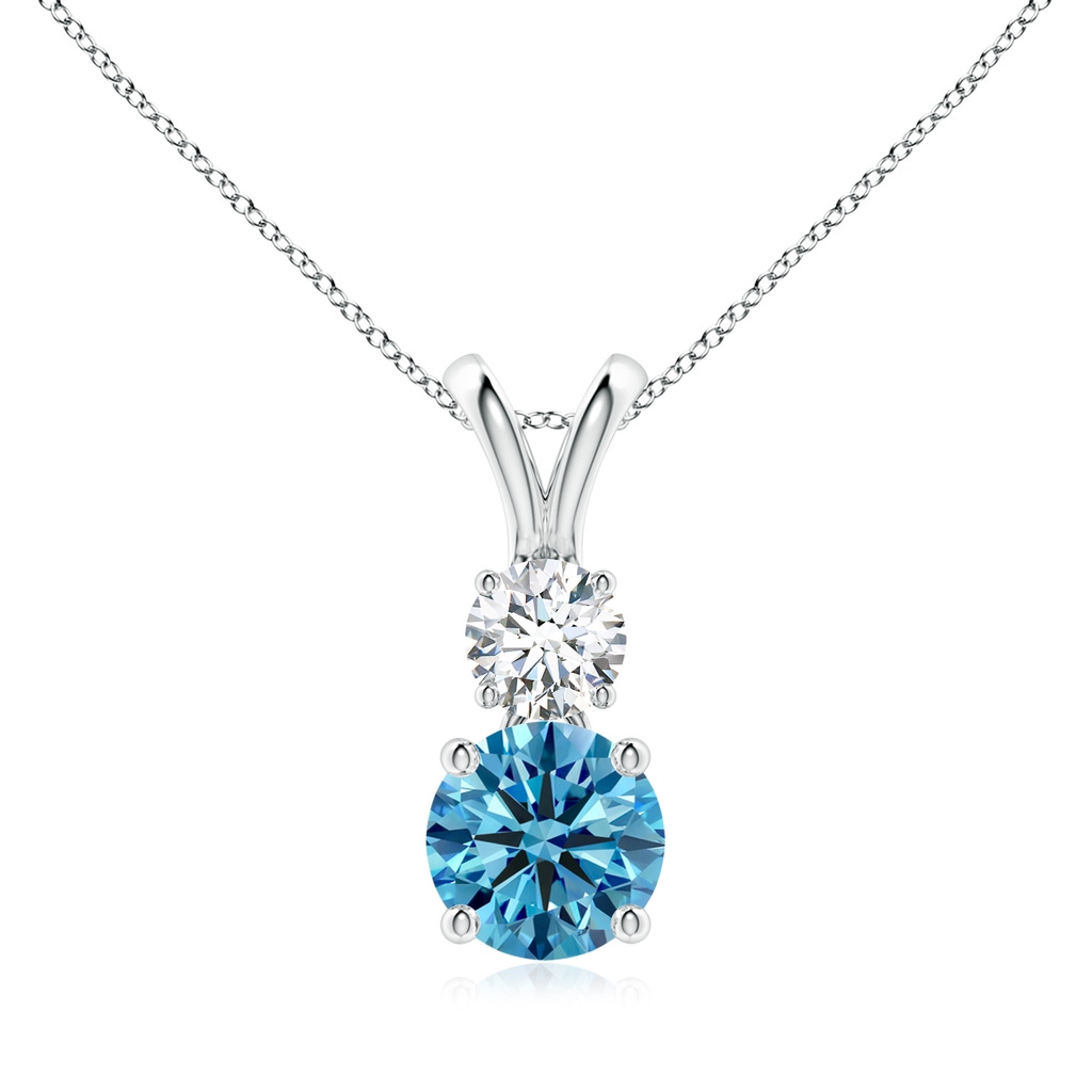 7mm Labgrown Round Lab-Grown Fancy Intense Blue and White Diamond Two Stone Pendant in White Gold